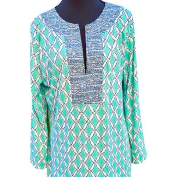 CABANA LIFE Napa Embroidered Split Neck Tunic- Mini Dress 3/4 Sleeve NWOT - Picture 3 of 6